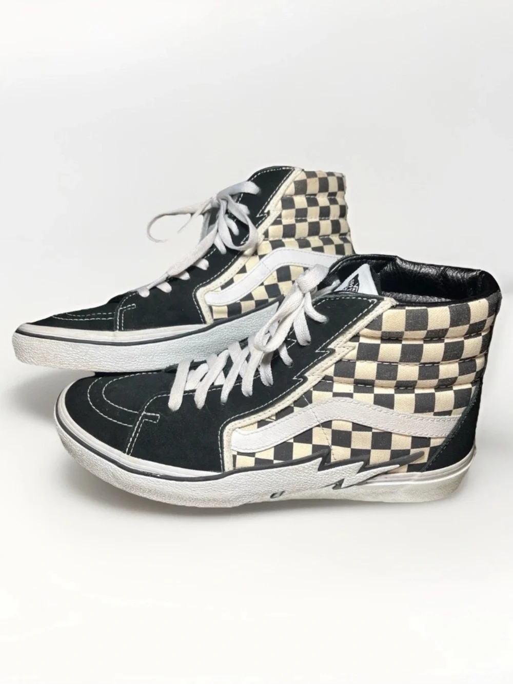 Vans Sk8-Hi Checkerboard High Top Sneakers - Black & Cream